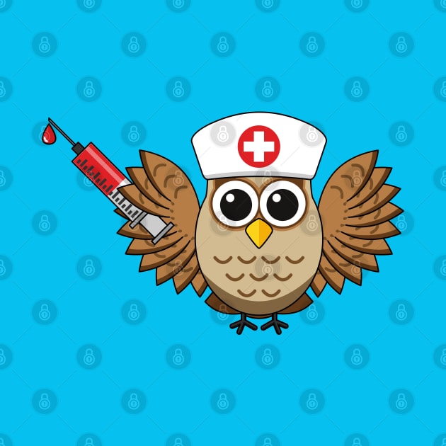 Cute Nurse Owl with Syringe Cartoon by BirdAtWork