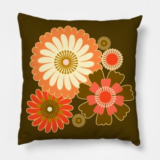 Folk Art Florals in Olive, Cream and Orange - Vintage Vibes Pillow