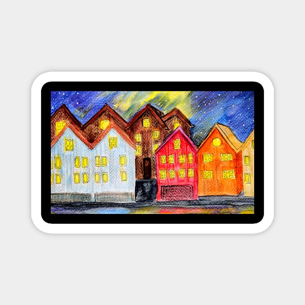 Bergen Illustration in watercolors and colored pencils Magnet by Ala Lopatniov