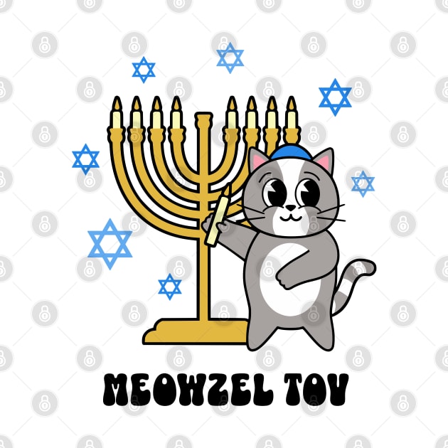 Meowzel Tov Funny Hanukkah Cat with Menorah by PUFFYP