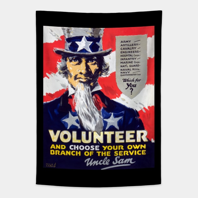 WWI Volunteer For Service Advertisement With Uncle Sam Restored Print Tapestry by vintageposterco