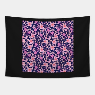 Sakura flower blooms on dark blue Tapestry