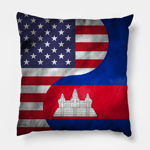 USA and Cambodia Dual Flag Yin Yang Combination Pillow by Family Heritage Gifts