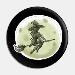 Halloween Witch flying broom in front Pin