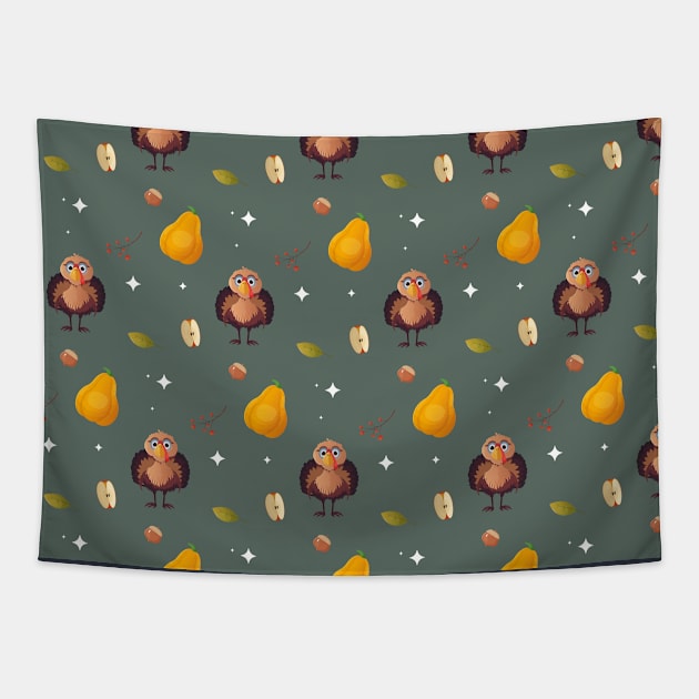 Seamless thanksgiving turkey pumpkin and apple pattern Tapestry by Ann4design