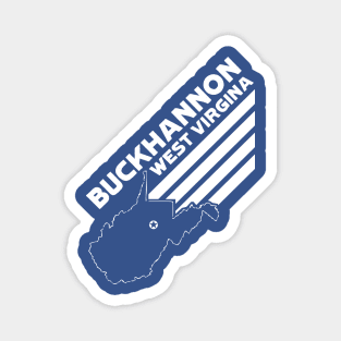 Buckhannon West Virginia with Stripes and State Outline - BLUE Magnet