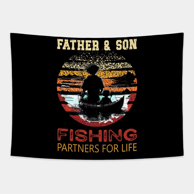 Vintage Father Son Fishing Partners For Life Dad Matching Tapestry by AlmaDesigns