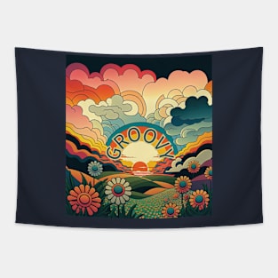 70's Groovy Tee- Sunset and Clouds Graphic Tapestry