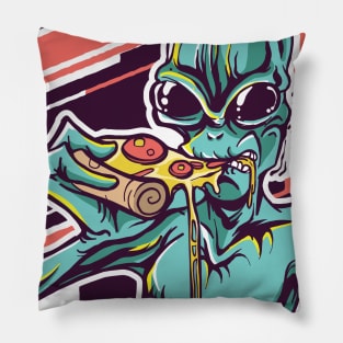 Alien Eating Pizza Pillow