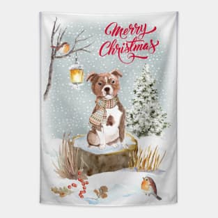 Staffordshire Bull Terrier Merry Christmas Santa Dog Tapestry