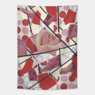 Polka Dots and Roses - Pink, Red, White, Black - Abstract Mixed Torn Paper Collage Tapestry