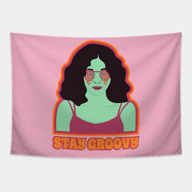 Cool Girl says Stay Groovy Tapestry by Cider Printables