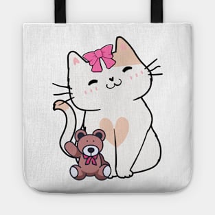 Cute Persian Cat holds a teddy bear Tote