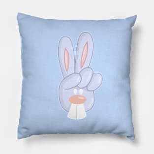 Victory Peace Rabbit Blue & Pink Pillow