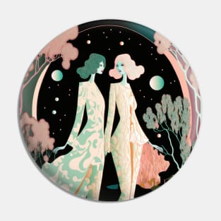 Lovers in the Woods - Two Women Walking Through a Beautiful Forest Landscape Pin