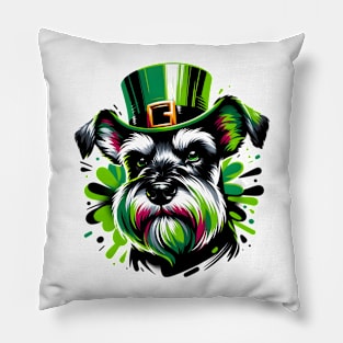 Miniature Schnauzer Enjoys Saint Patrick's Day Fun Pillow