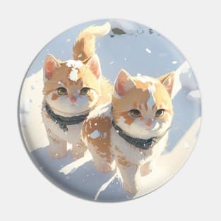 Two Kittens in the Snow Pin