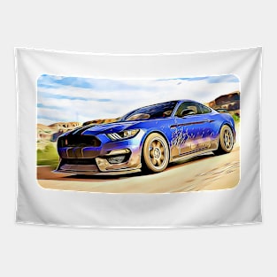 Mustang GT500 Cartoon Drawing Action Print Tapestry