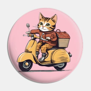 Cat Riding a Motor Scooter Pin