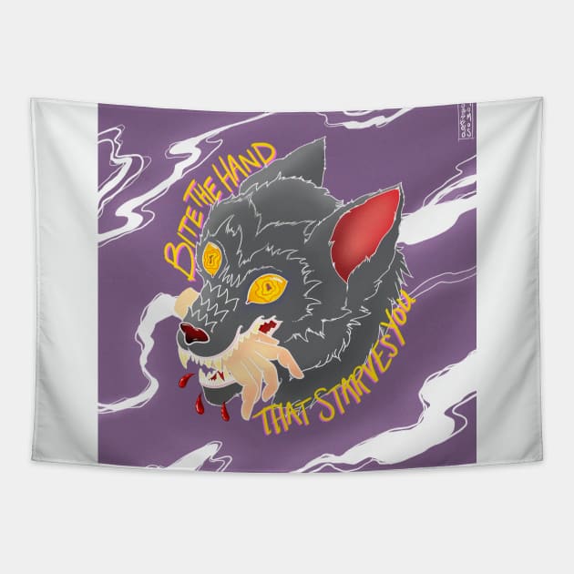 Wolf - Bite The Hand Tapestry by toastedmomos