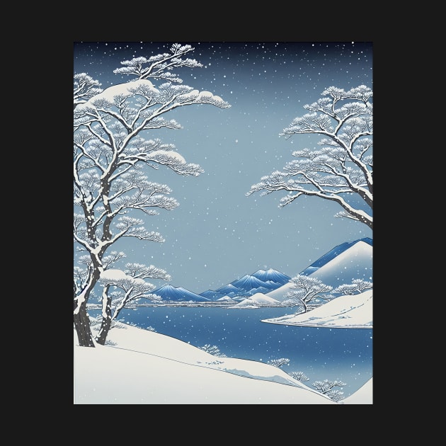 Ukiyo-e Japanese Art -Tranquil Snow-covered Landscape by allovervintage