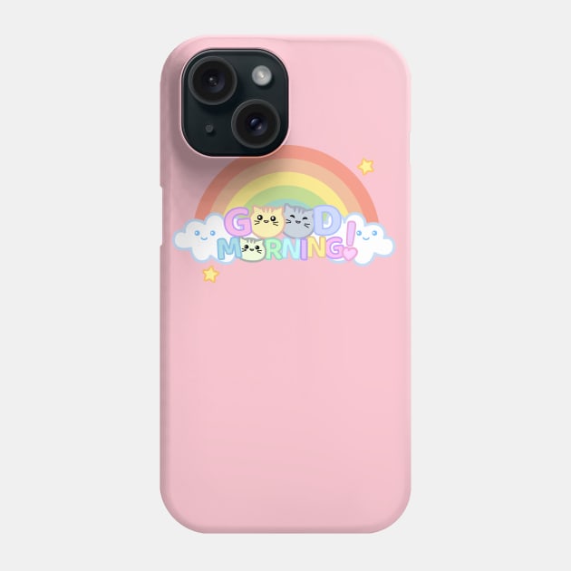 Kawaii Good Morning Chibi Cat Rainbow Phone Case by AtomicBullfrog