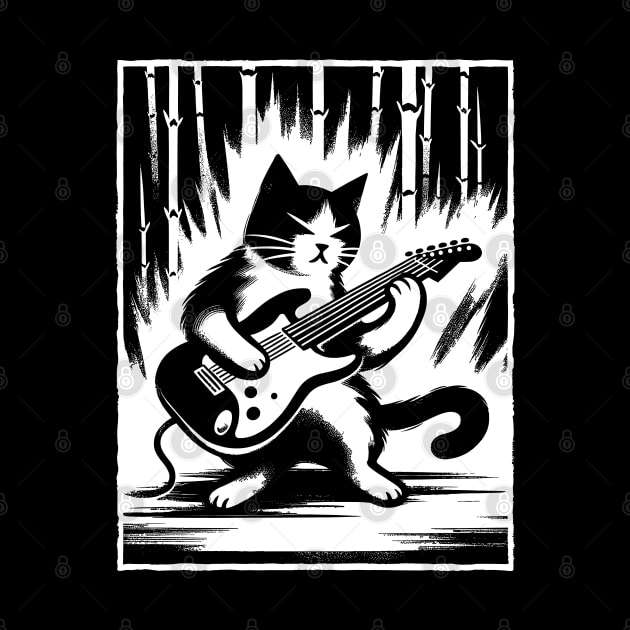 Electric Guitar Cat Rock Music Japan Style Funny Cat by KsuAnn