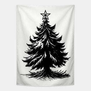 Minimalist Black Christmas Tree with Star on Top Tapestry