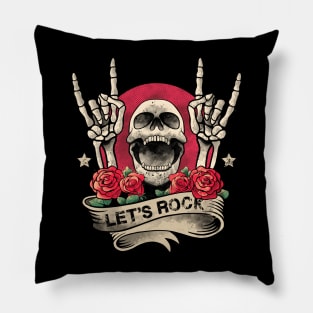 Lets Rock Rock&Roll Skeleton Hand Vintage Retro Rock Concert Pillow