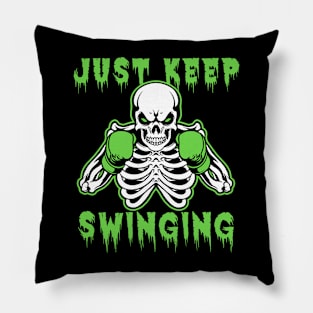 Skeleton Boxer Just Keep Swinging Pillow