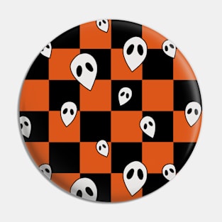 Halloween Ghosts Checkerboard Pattern Pin