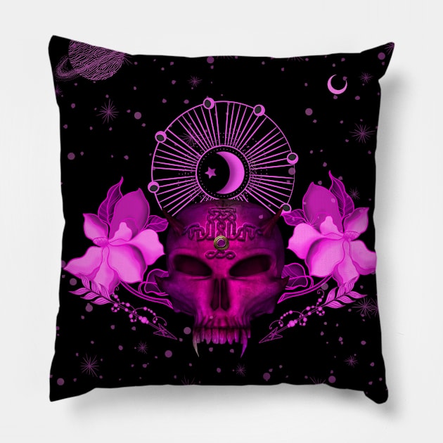 Skull with celtic knot and flowers Pillow by Nicky2342