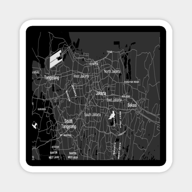 Jakarta black map Magnet by Mapmania