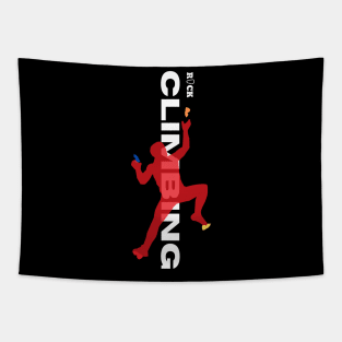 rock climbing with climber red Tapestry