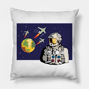 Astronaut Spaceships Rocket Ship Retro Pillow