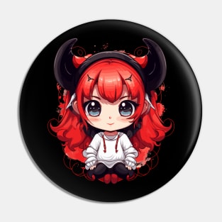 Cute Anime Demon Girl with Fiery Horns Pin