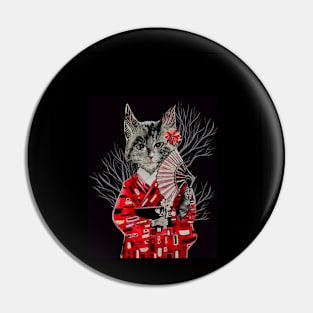 Creepy Cat Lady in Kimono Pin