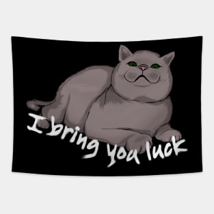 Fat Good Fortune Cat dark Tapestry