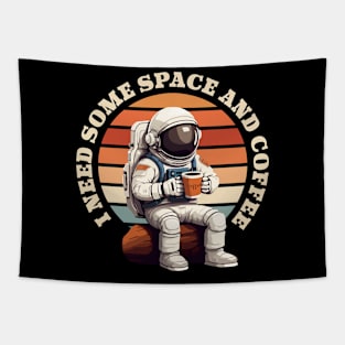 Astronaut Drinking Coffee Funny retro gift for space, astronomy, and coffee lovers Tapestry