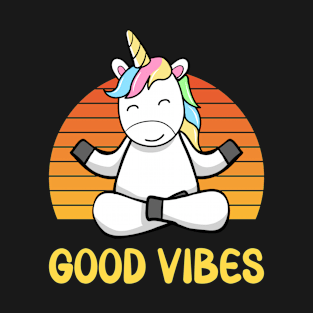 Meditating Unicorn Retro Sunset T-Shirt