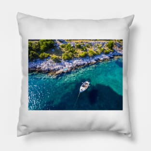 Boat in the bay Pillow