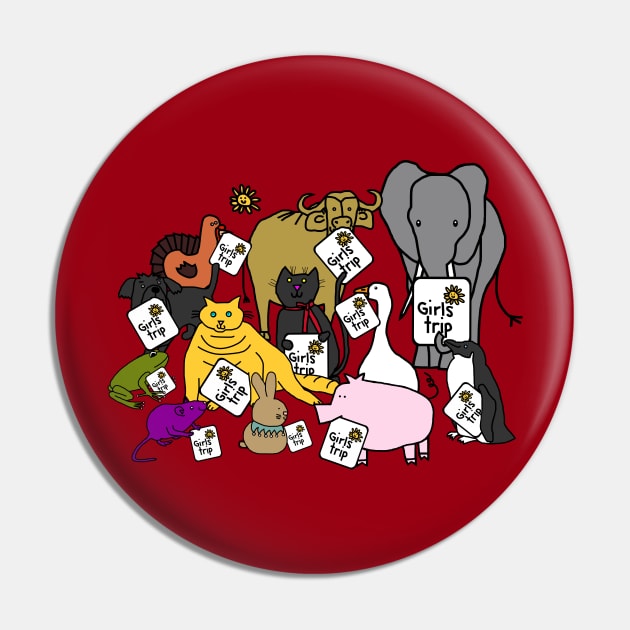 Cute Animals Go on Girls Trip Pin by ellenhenryart