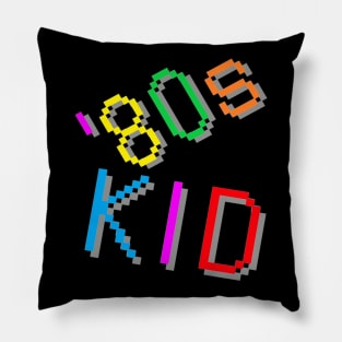 '80s Kid. Colorful Retro Design. (Black Background) Pillow