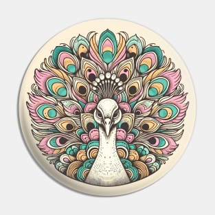 Pastel Majesty - Ornate Peacock Illustration Pin