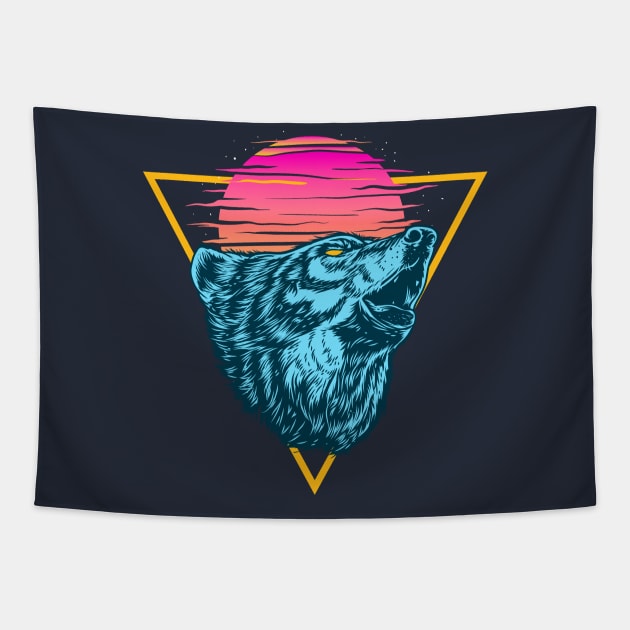 Funky Sunset Wolf Cry Tapestry by machmigo