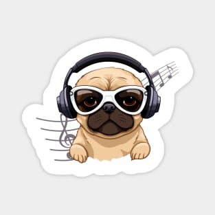 Dog Breeding Retro Pugs Cute Puppies with Headphone Musical Instrument for dogs lover Magnet