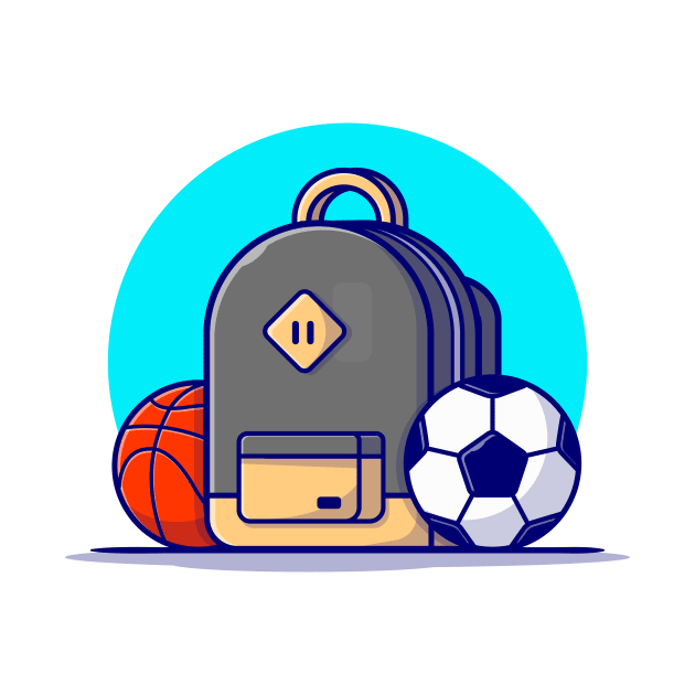 Backpack With Soccer Ball And Basket Ball Cartoon Vector Icon Illustration by Catalyst Labs