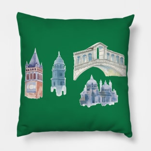 Buildings Watercolor Pillow