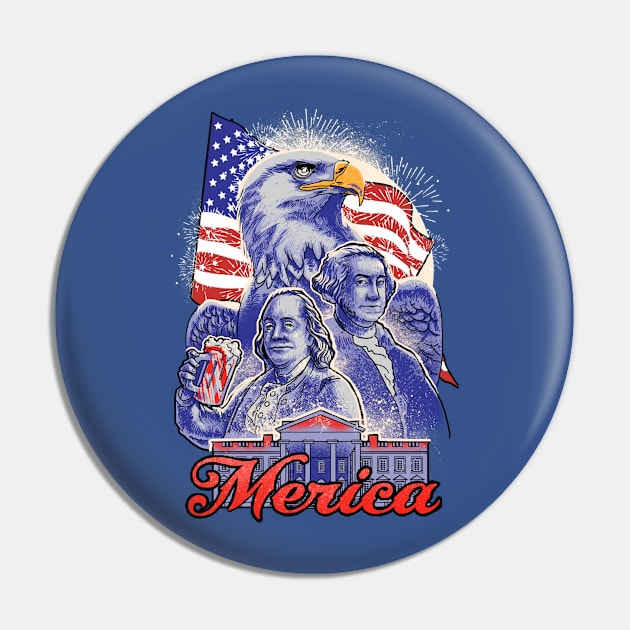 Merica American Flag Eagle 4th of July Patriotic Pin by SpacemanTees