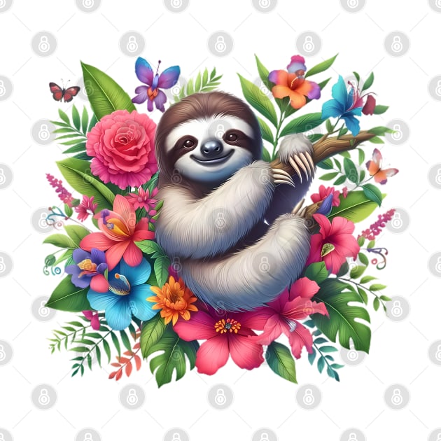 A sloth decorated with beautiful colorful flowers. by CreativeSparkzz
